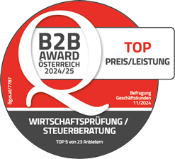 Wir freuen uns sehr, dass die TPA Steuerberatung mit dem B2B Award Österreich 2024/25 für 'Top Preis/Leistung' in der Kategorie Wirtschaftsprüfung/Steuerberatung ausgezeichnet wurde. Diese Anerkennung, basierend auf einer Befragung von Geschäftskunden im November 2024, bestätigt unseren Anspruch, höchste Qualität und ein exzellentes Preis-Leistungs-Verhältnis für unsere Klienten zu bieten. Ein herzliches Dankeschön an alle, die uns ihr Vertrauen geschenkt haben!